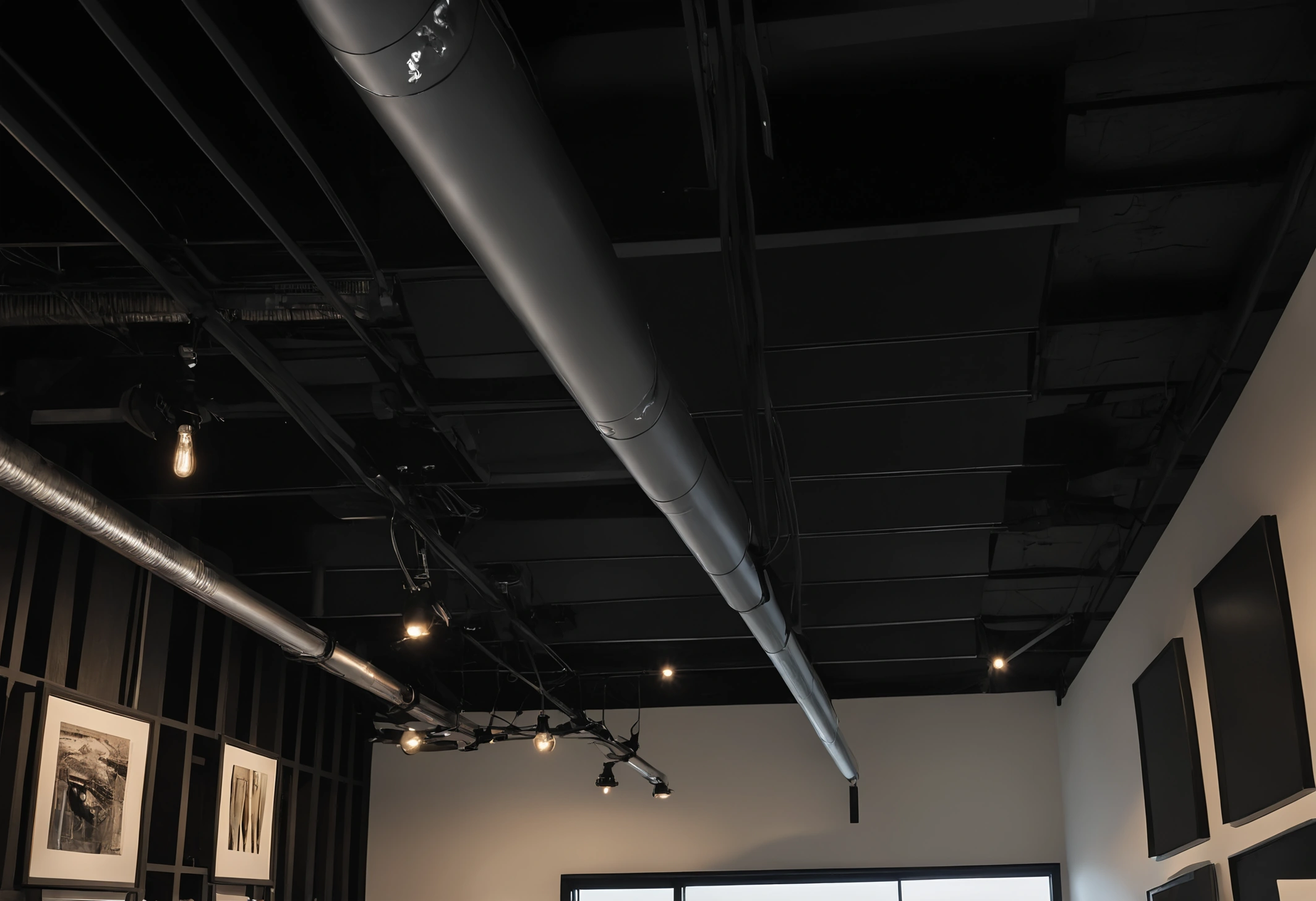 Ceiling track with adjustable narrow beam spotlights aimed at a furniture display below